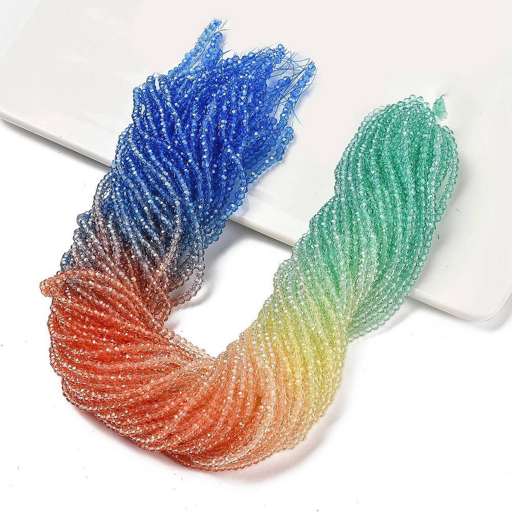 Transparent Painted Glass Beads Strands, Faceted, Rondelle, Colorful, 2.6x2.5mm, Hole: 0.5mm, about 135~140pcs/strand, 26~27cm