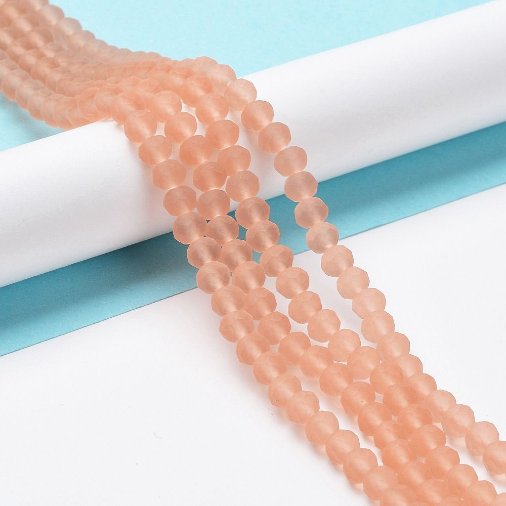Glass Beads Strands, Faceted, Frosted, Rondelle, 3.5~3.8mm, Hole: 1mm, about 105~110pcs/strand, 29~31cm