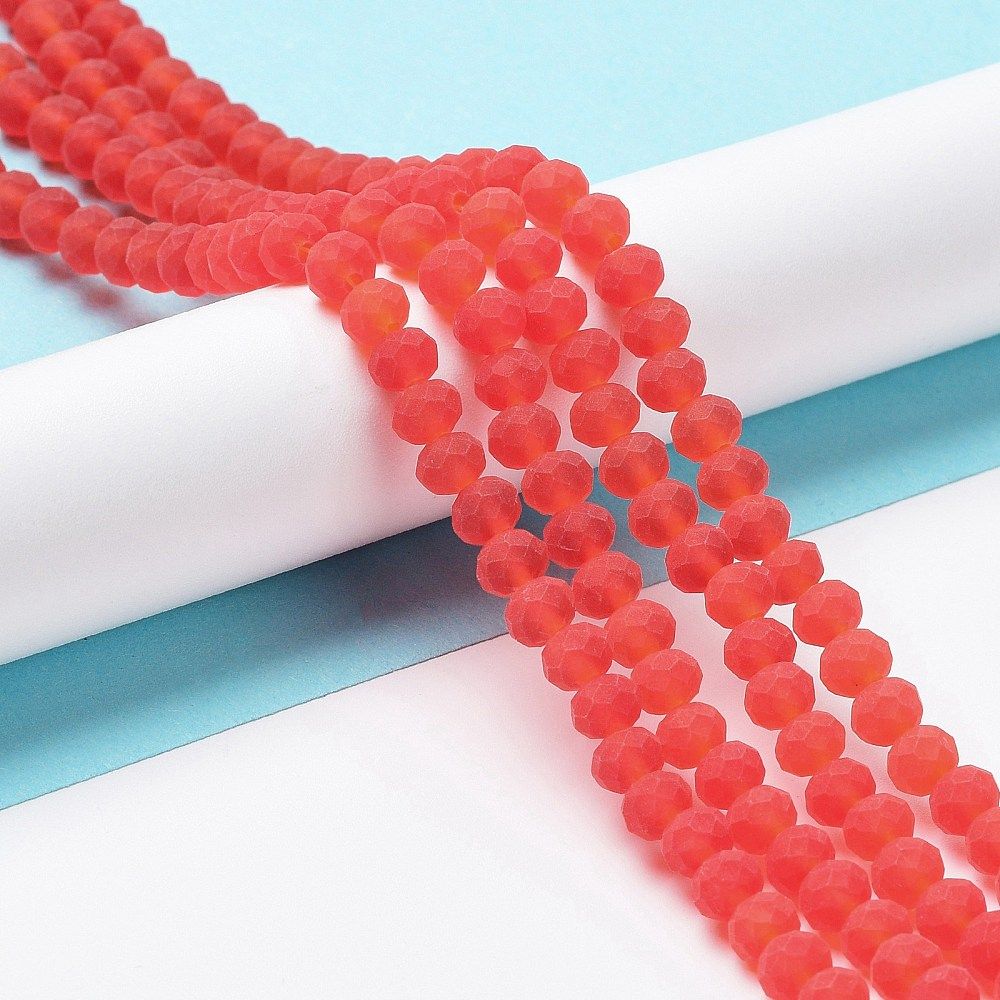 Glass Beads Strands, Faceted, Frosted, Rondelle, 3.5~3.8mm, Hole: 1mm, about 105~110pcs/strand, 29~31cm