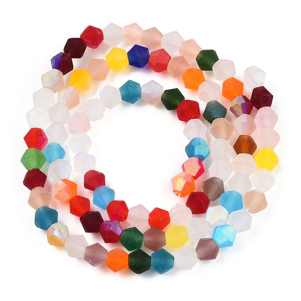 Imitate Austrian Crystal Bicone Frosted Glass Beads Strands, Grade AA, Faceted, Colorful, 3.5~3.8x3mm, Hole: 0.8mm, about about 107~110pcs/strand, 32.5~34cm