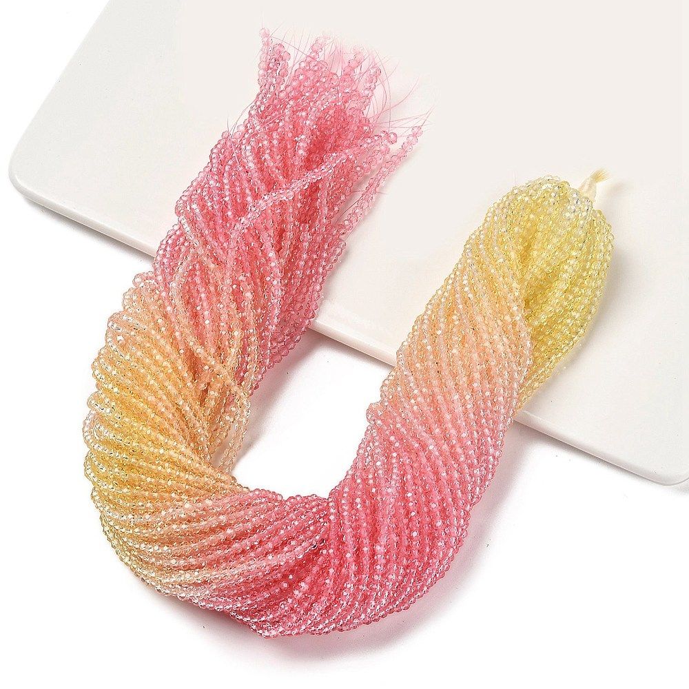 Transparent Painted Glass Beads Strands, Faceted, Rondelle, Colorful, 2.6x2.5mm, Hole: 0.5mm, about 135~140pcs/strand, 26~27cm