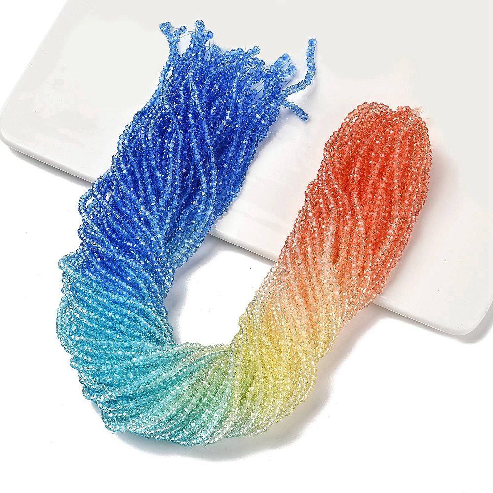 Transparent Painted Glass Beads Strands, Faceted, Rondelle, Colorful, 2.6x2.5mm, Hole: 0.5mm, about 135~140pcs/strand, 26~27cm