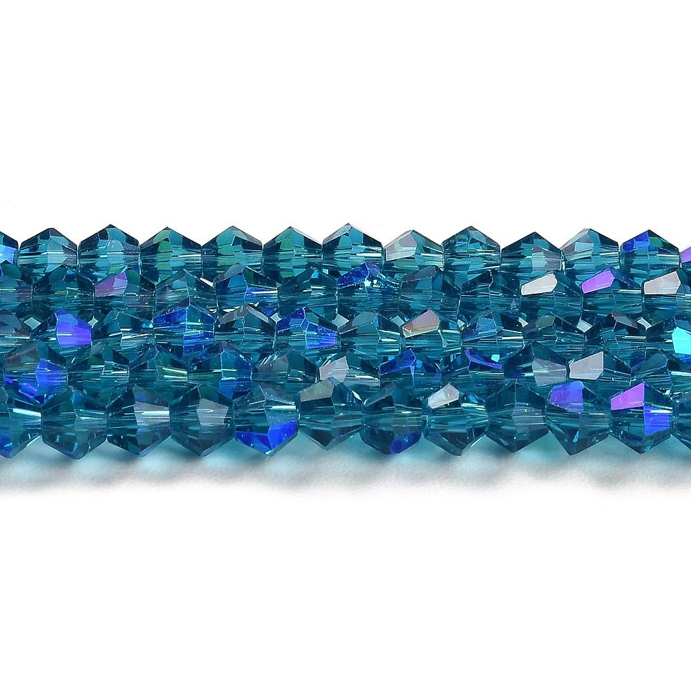 Transparent Electroplate Glass Beads Strands, Faceted, Bicone,2.9~3.3x2.5mm, Hole: 0.7mm, about 135~140pcs/strand, 38~40cm
