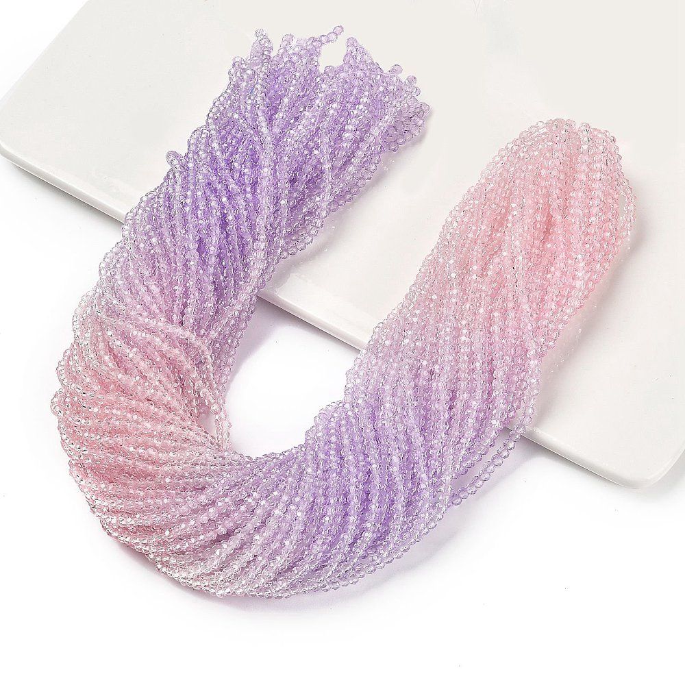 Transparent Painted Glass Beads Strands, Faceted, Rondelle, Colorful, 2.6x2.5mm, Hole: 0.5mm, about 135~140pcs/strand, 26~27cm