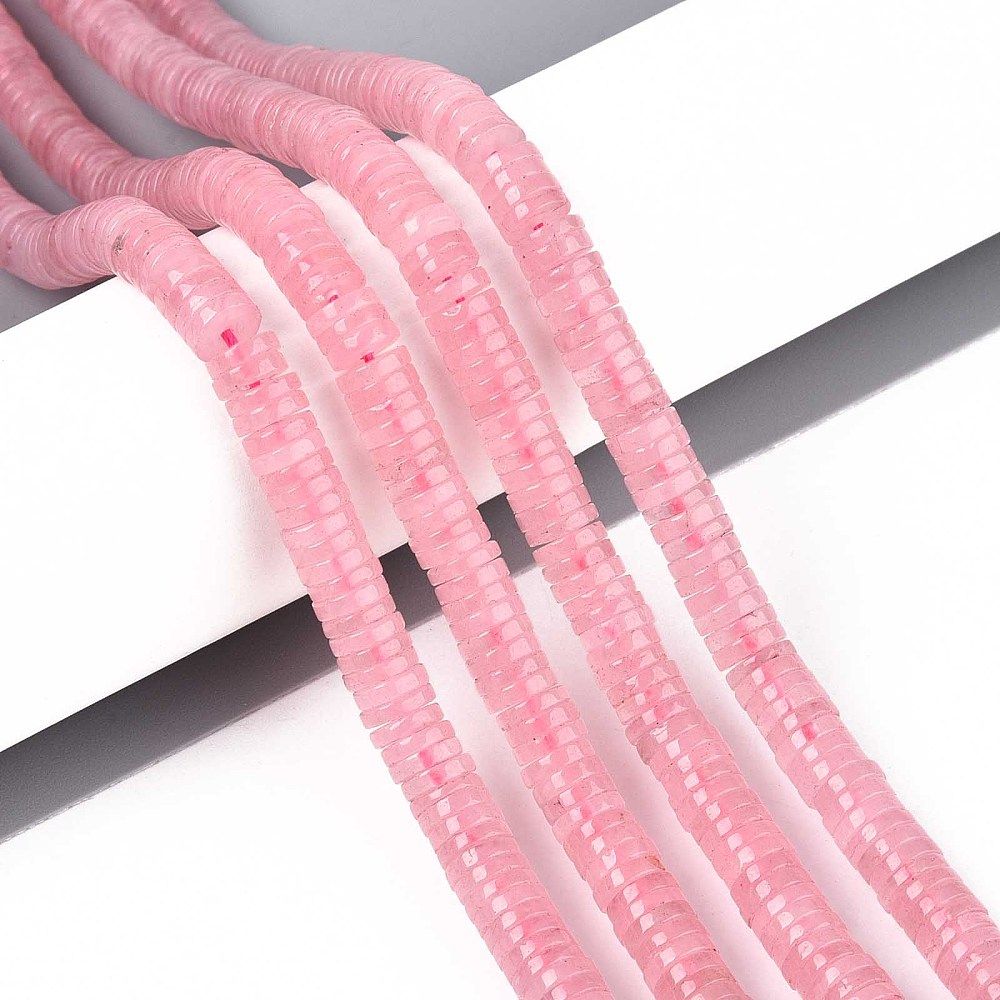 Natural Rose Quartz Beads Strands, Disc, Heishi Beads, 6x1~2mm, Hole: 0.9mm, about 233~248pcs/strand, 15.16~15.55''(38.5~39.5cm)