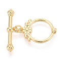 1pcs/Brass Toggle Clasps, Nickel Free, Ring with Flower, Real 18K Gold Plated/25mm
