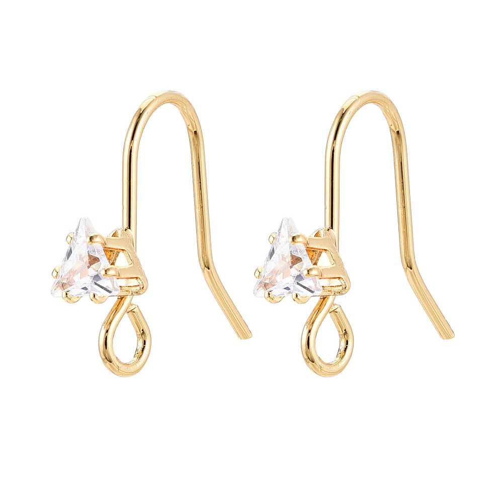 4pcs/Brass Pave Clear Cubic Zirconia Earring Hooks, Nickel Free, Flat Round, with Loop, Real 18K Gold Plated/ 15x3.5mm (Copy)