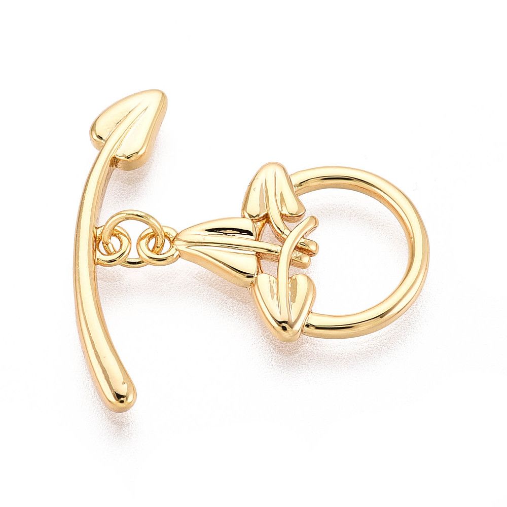 1pcs/Brass Toggle Clasps, Nickel Free, Ring with Flower, Real 18K Gold Plated/23mm