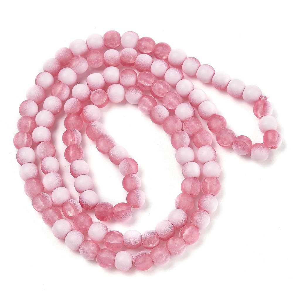 Frosted Crackle Glass Beads Strand, 6x5.5mm, Hole: 1mm, about 145pcs/strand, 31.10''(79cm)