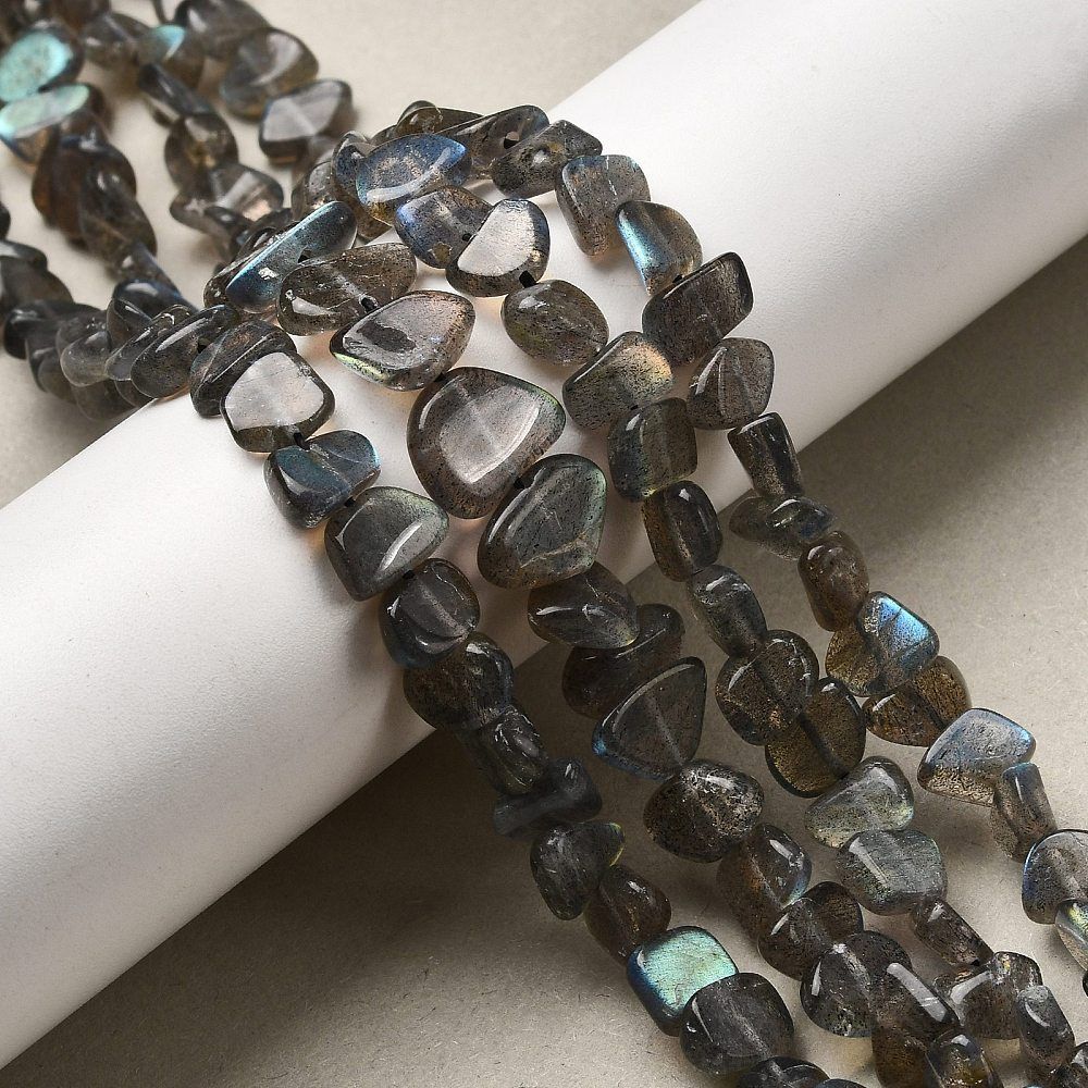 Natural Labradorite Beads Strands, Nuggets, 6~10x7~11x3~5mm, Hole: 0.5mm, about 48~56pcs/strand, 16.14''(41cm)
