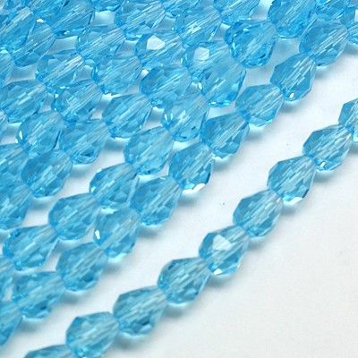 Glass Beads Strands, Faceted, Drop, Dark Orange, 12x8mm, Hole: 1mm, about 56~58pcs/strand, 25~27 inch