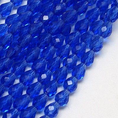 Glass Beads Strands, Faceted, Drop, Dark Orange, 12x8mm, Hole: 1mm, about 56~58pcs/strand, 25~27 inch