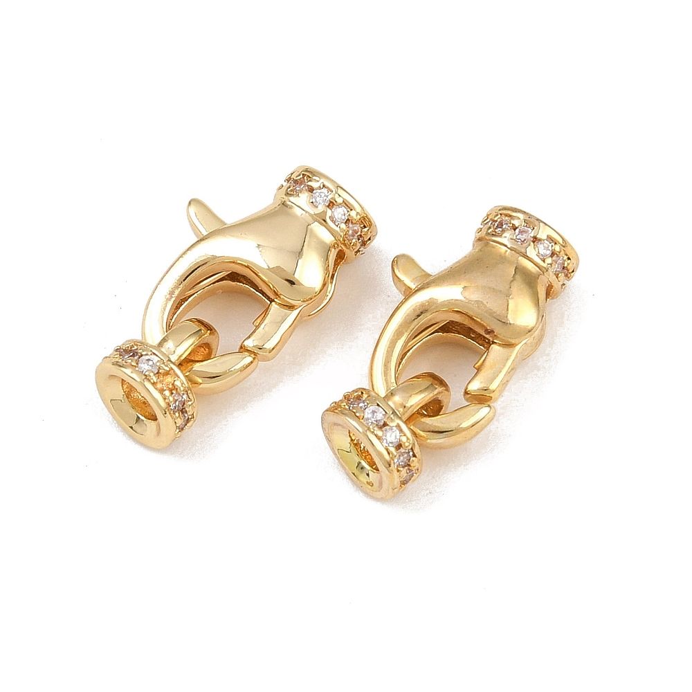 1pcs/Brass Micro Pave Clear Cubic Zirconia Cord Ends, with Lobster Claw Clasps, Real 18K Gold Plated/ 16,5mm