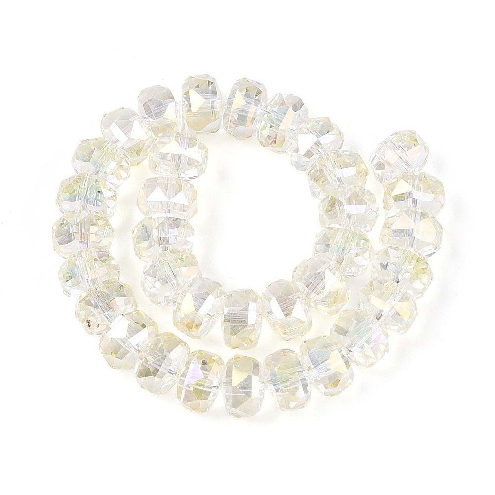 Electroplate Transparent Glass Beads Strands, Rondelle, Faceted, 7.5~8x4.5~5.5mm, Hole: 1.2~1.4mm, about 34~37pcs/strand, 7.09~7.28 inch(18~18.5cm)