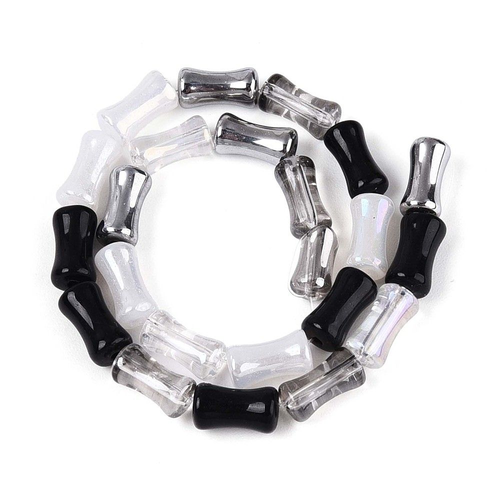 Electroplate Glass Beads Strands, Bamboo, Black, 7.5~8x4~4.5mm, Hole: 0.8~0.9mm, about 23pcs/strand, 7.09 inch(18cm)