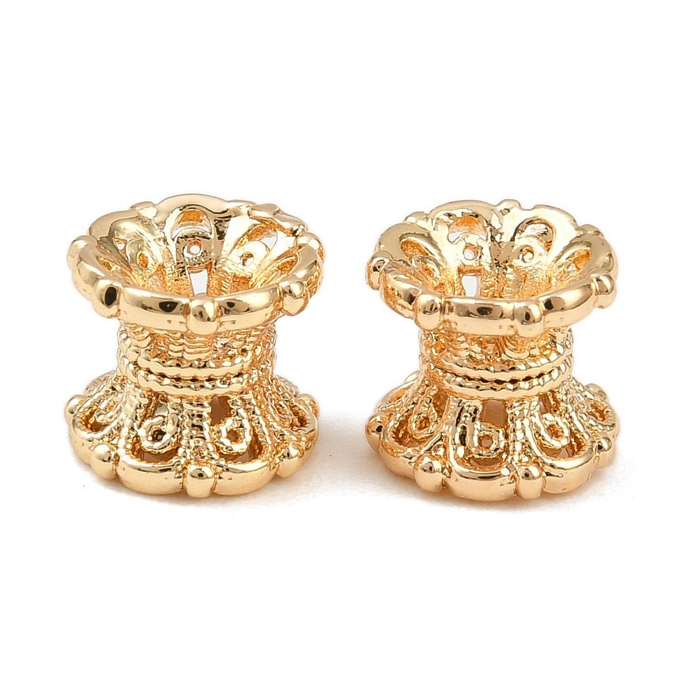 2pcs/Brass Double Bead Caps, Flower, Real 18K Gold Plated/6x5.5mm