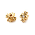 2pcs/Brass Micro Pave Clear Cubic Zirconia Beads, Cross, Nickel Free, Real 18K Gold Plated/6x6x4mm