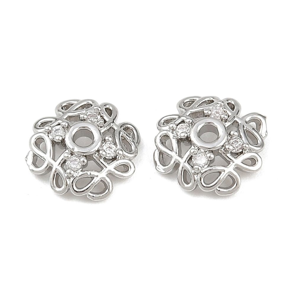 2pcs/Brass Micro Pave Clear Cubic Zirconia Bead Caps/8.5x9x2.5mm