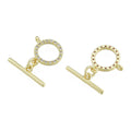 1pcs/Brass Micro Pave Clear Cubic Zirconia Toggle Clasps, Nickel Free, Ring, Real 14K Gold Plated/19x4.5x1.5mm