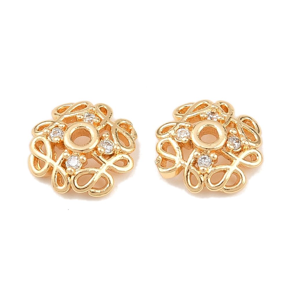 2pcs/Brass Micro Pave Clear Cubic Zirconia Bead Caps/8.5x9x2.5mm