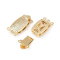 1pcs/Brass Micro Pave Clear Cubic Zirconia Box Clasps, 3-Strand, 6-Hole, Lead Free & Cadmium Free, Long-Lasting Plated, Rack Plating, Real 18K Gold Plated/23.5x11x5.5mm