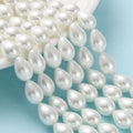 Glass Pearl teardrop, Beads Strands, Grade A, White/13x9mm/30pcs