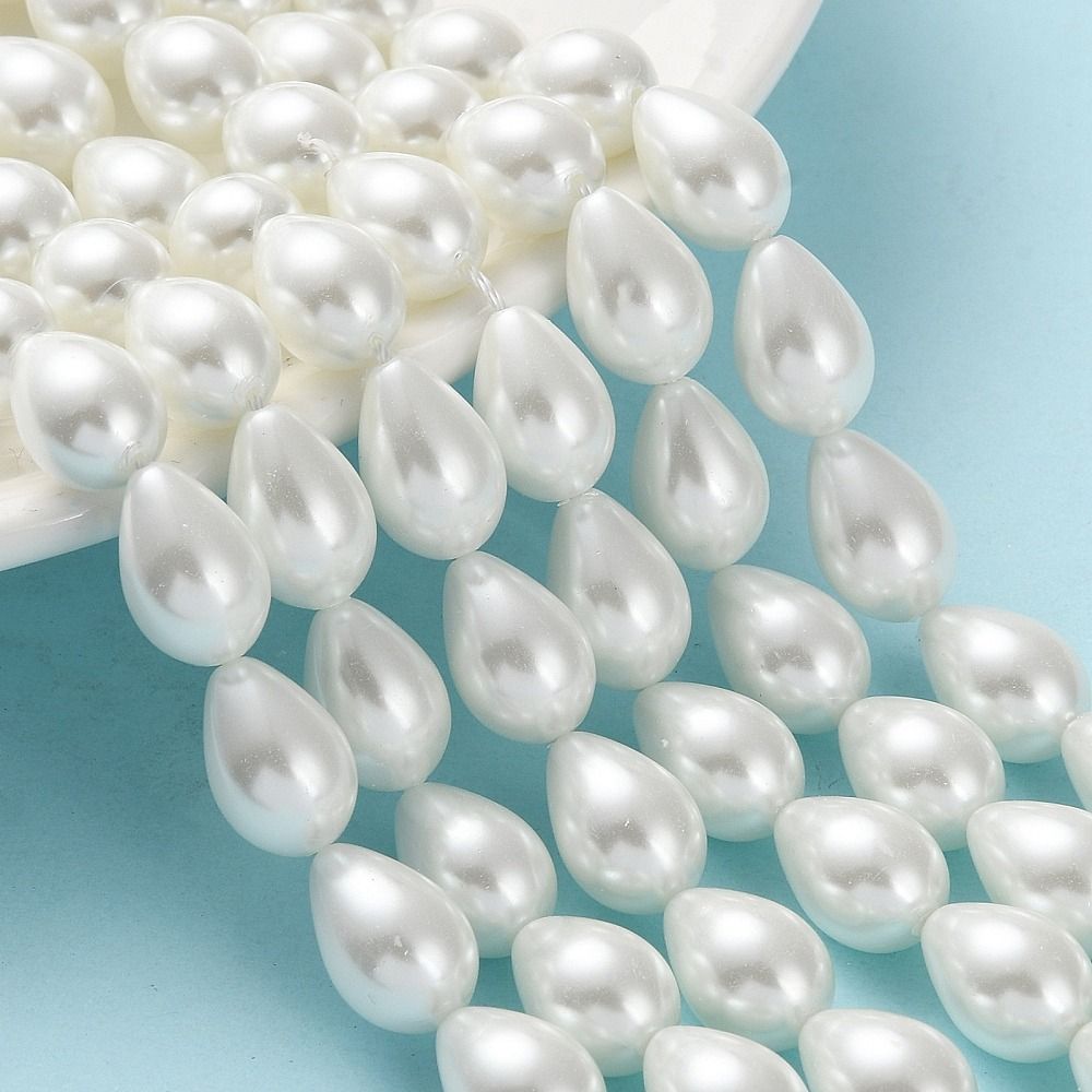 Glass Pearl teardrop, Beads Strands, Grade A, White/13x9mm/30pcs