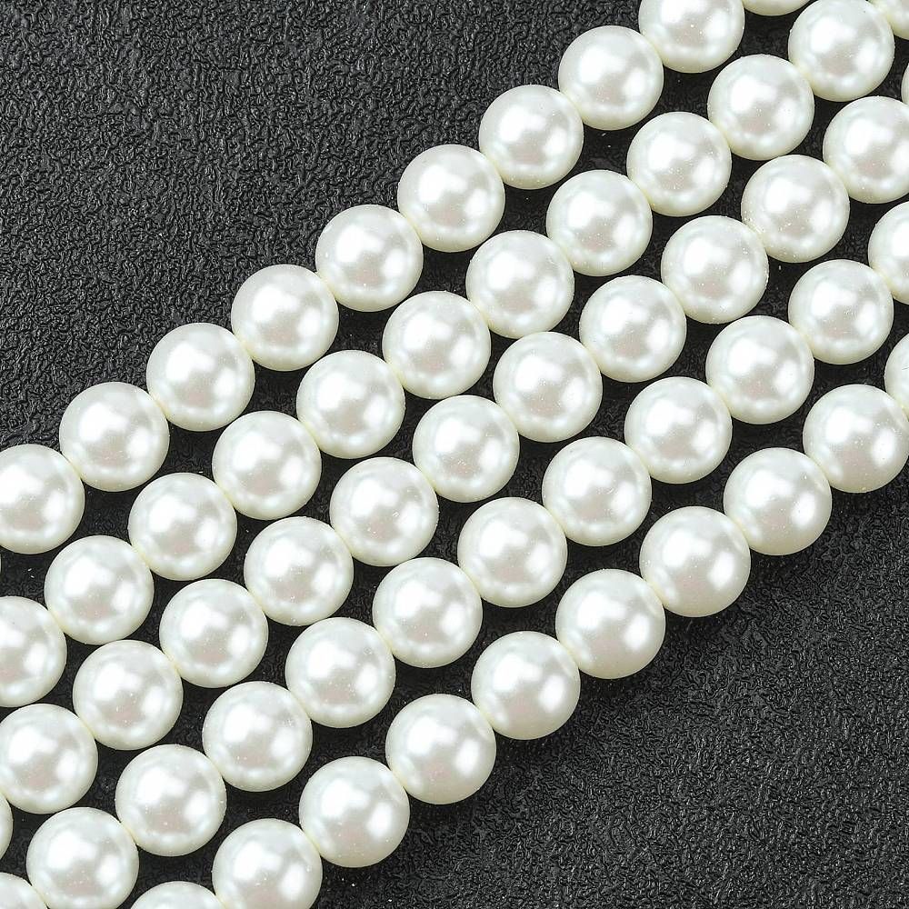 Glass Pearl Beads, Pearlized, Round, Old Lace, 10mm, Hole: 0.7~1.1mm, about 40pcs/Strand, 16''(40.64cm)