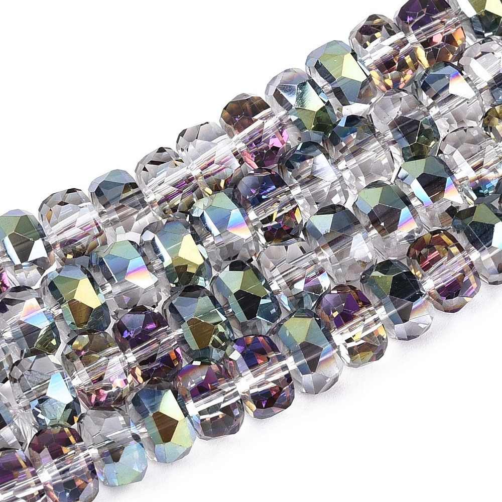 Electroplate Transparent Glass Beads Strands, Rondelle, Faceted, 7.5~8x4.5~5.5mm, Hole: 1.2~1.4mm, about 34~37pcs/strand, 7.09~7.28 inch(18~18.5cm)