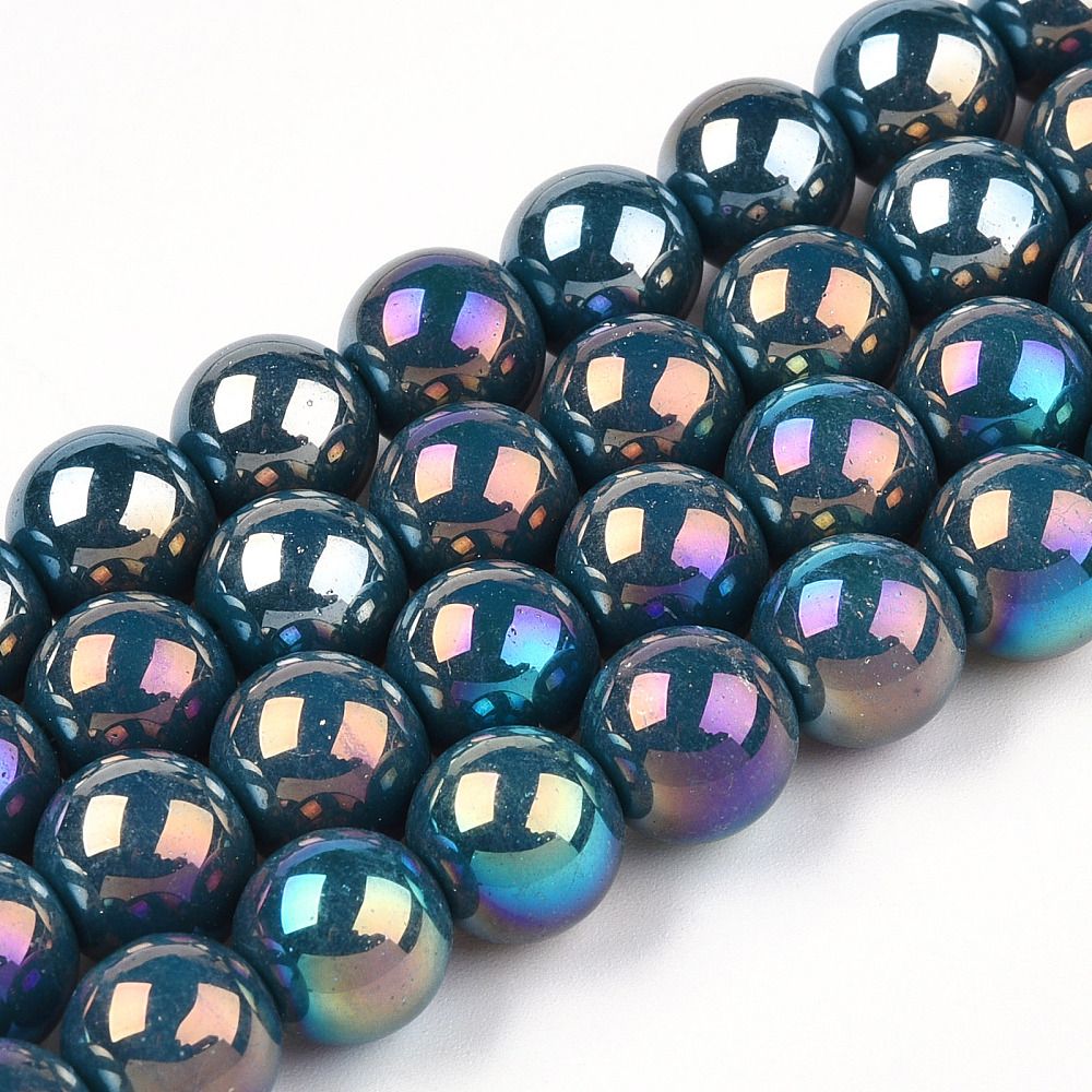 Electroplate Opaque Glass Beads Strands, AB Color Plated, Round, 9.5~10mm, Hole: 1.5mm, about 40~42pcs/strand, 14.76~15.12 inch(37.5~38.4cm)
