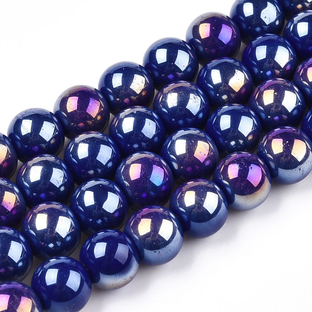 Electroplate Opaque Glass Beads Strands, AB Color Plated, Round, 9.5~10mm, Hole: 1.5mm, about 40~42pcs/strand, 14.76~15.12 inch(37.5~38.4cm)
