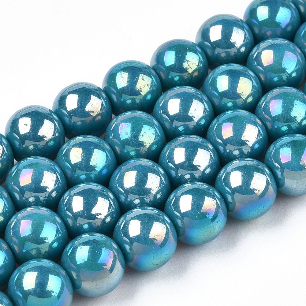 Electroplate Opaque Glass Beads Strands, AB Color Plated, Round, 9.5~10mm, Hole: 1.5mm, about 40~42pcs/strand, 14.76~15.12 inch(37.5~38.4cm)