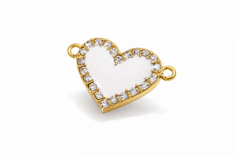 2pcs/Connecting fittings, heart, with enamel and crystals/15x20mm