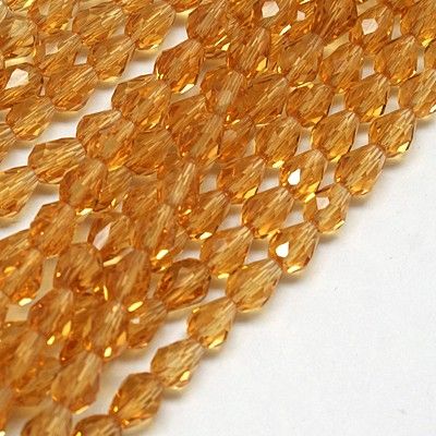 Glass Beads Strands, Faceted, Drop, Dark Orange, 12x8mm, Hole: 1mm, about 56~58pcs/strand, 25~27 inch