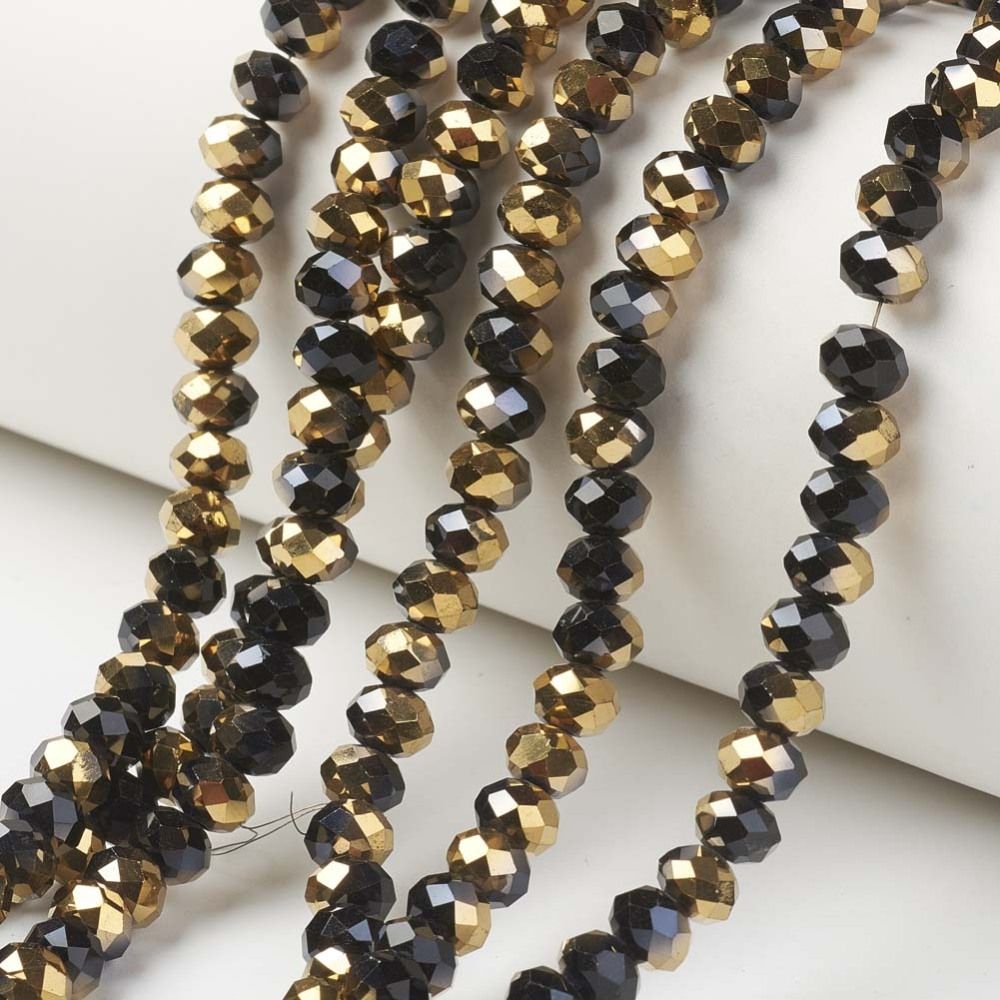Electroplate Opaque Glass Beads Strands, Half Golden Plated, Faceted, 6x5mm, Hole: 1mm, about 80~85pcs/strand, 38~40cm
