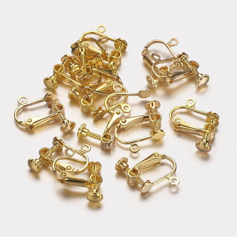 2pcs/Brass Clip-on Earring Findings, with Loop, Real 18K Gold Plated