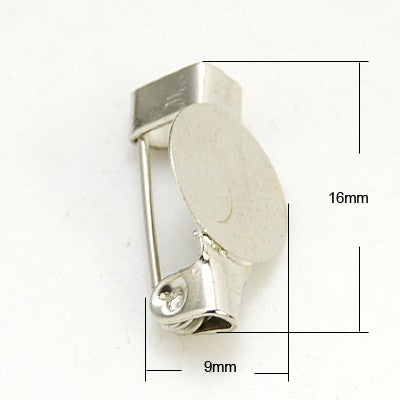 5pcs/Iron Round Pin Backs, Brooch Base Settings/ 16x9mm