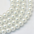 Glass Pearl Beads Strands, Pearlized, Round, White, Hole: 1mm, 30.71 inch(78cm)