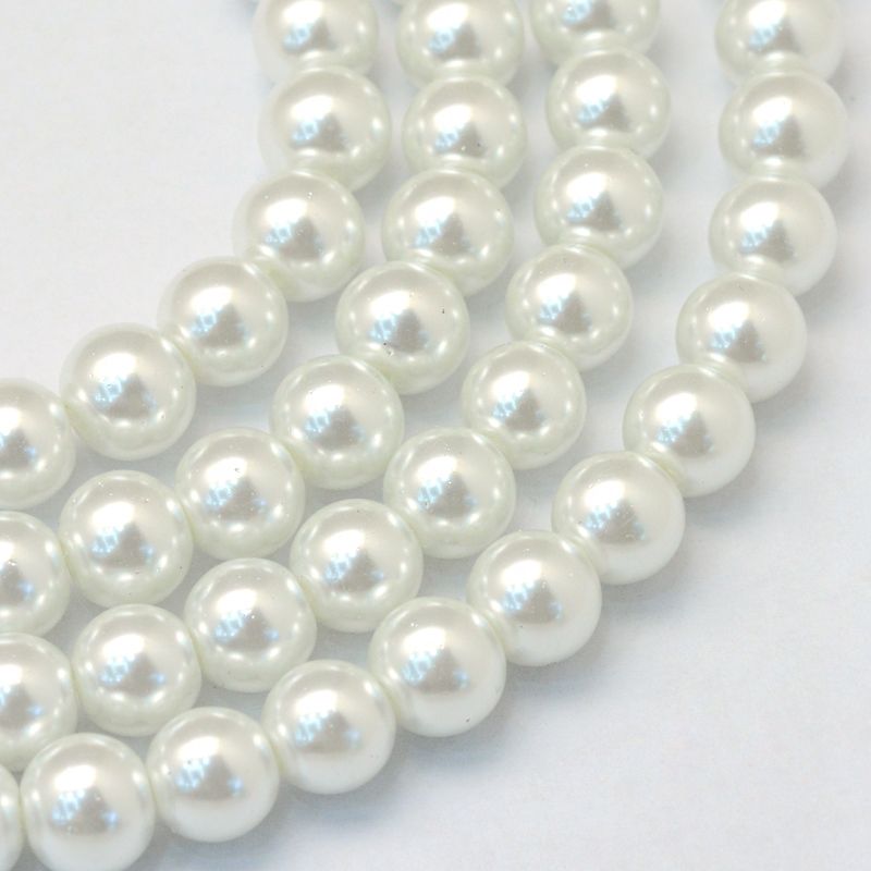Glass Pearl Beads Strands, Pearlized, Round, White, Hole: 1mm, 30.71 inch(78cm)