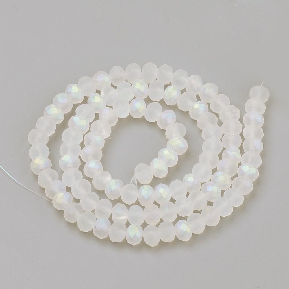 Electroplate Glass Beads Strands, Faceted, Half Plated, Matte Style, Rondelle, Clear AB, 6x4.5mm, Hole: 1mm, about 80~85pcs/strand, 38~40cm