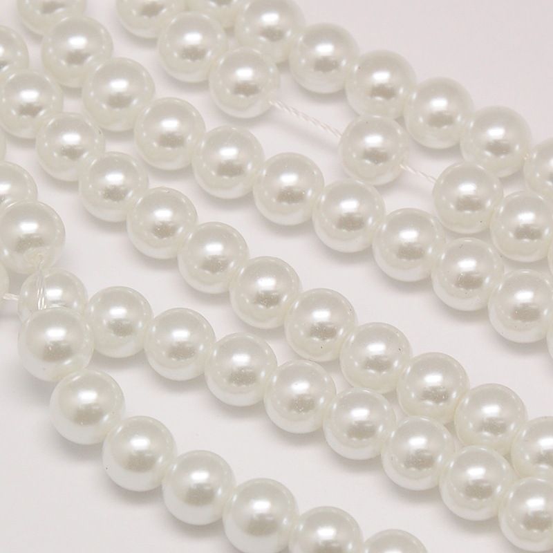 Eco-Friendly Dyed Glass Pearl Round Beads Strands, Grade A, Cotton Cord Threaded, White, 10mm, Hole: 0.7~1.1mm, about 42pcs/strand