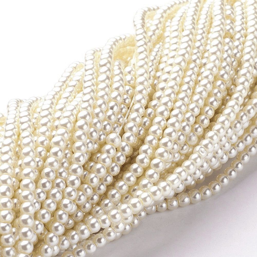 Glass Pearl Beads Strands, Pearlized, Round, Creamy White, 6mm, Hole: 1mm, about 140pcs/strand