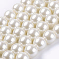 Glass Pearl Beads Strands, Pearlized, Round, Creamy White, 8mm, Hole: 1mm, about 100pcs/strand