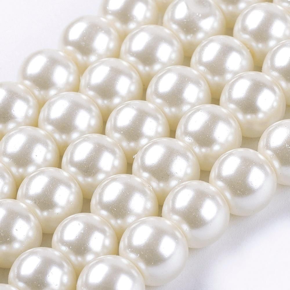 Glass Pearl Beads Strands, Pearlized, Round, Creamy White, 8mm, Hole: 1mm, about 100pcs/strand