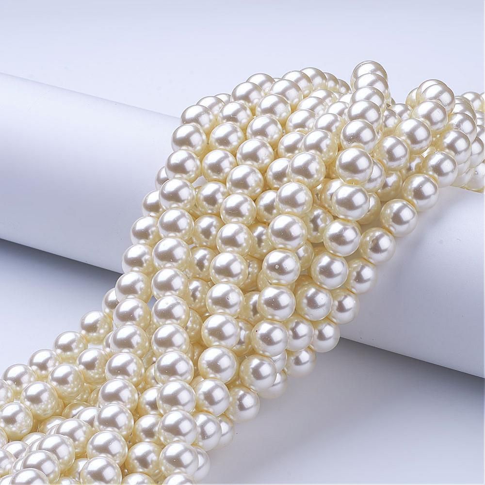 Glass Pearl Beads Strands, Pearlized, Round, Creamy White, 10mm, Hole: 1mm, about 80pcs/strand,