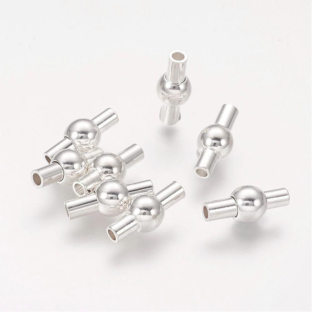1pcs/Rack Plating Brass Magnetic Clasps, Oval, 925 Sterling Silver Plated, 13x6mm, Hole: 2mm