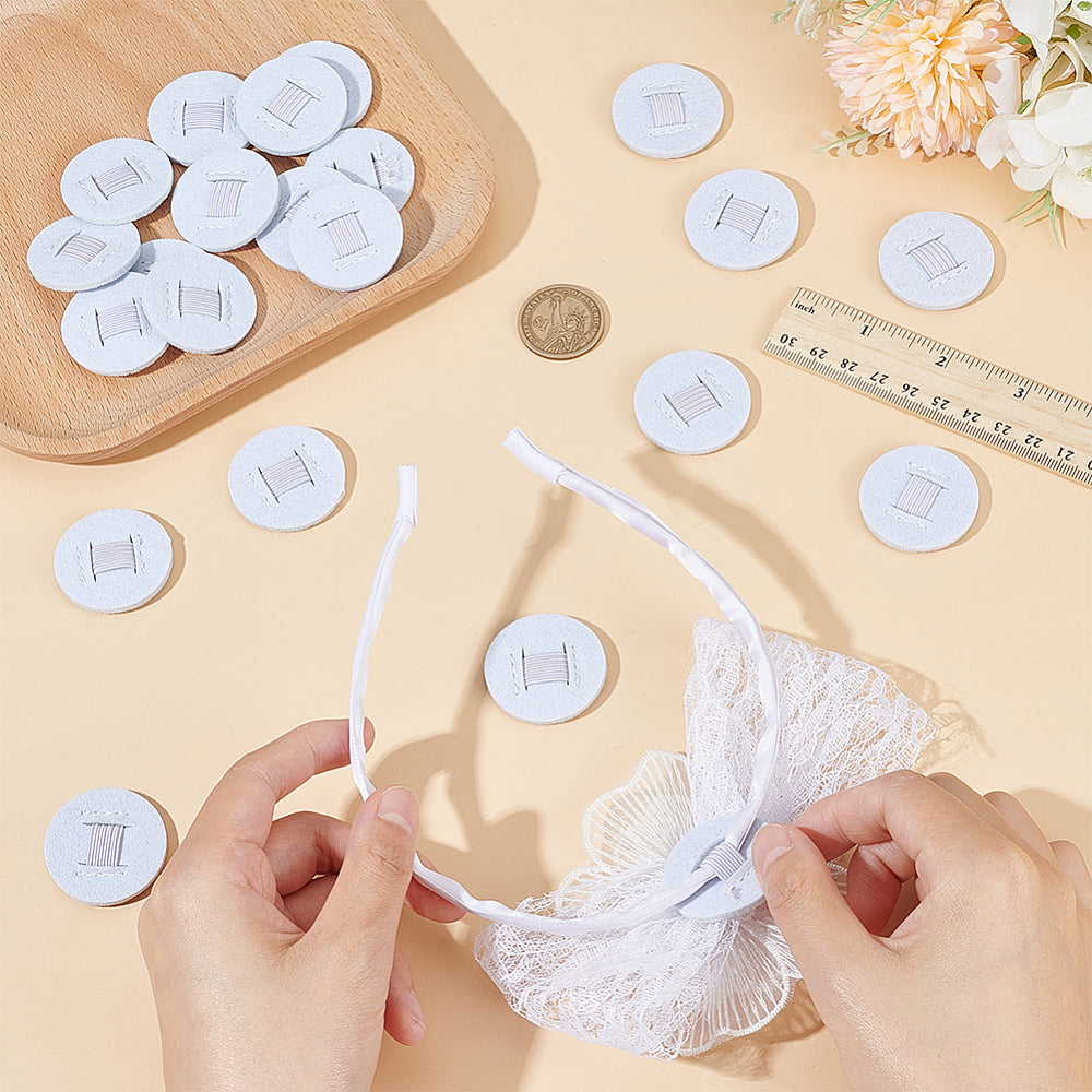 Felt Hair Band Pads, Elastic Pads, Flat Round, White, 35x4mm/ 5pcs