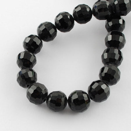 Transparent Glass Bead Strands, Faceted(96 Facets), Round, Black, 8mm, Hole: 1mm, about 68~70pcs/strand, 20.47~21.06 inch(52~53.5cm)