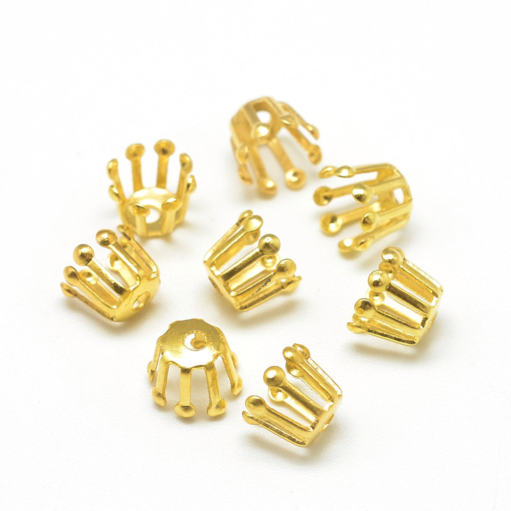 60pcs/Plated Iron Bead Caps, Flower, More-Petal, Golden, 5x3.5mm, Hole: 1.5mm