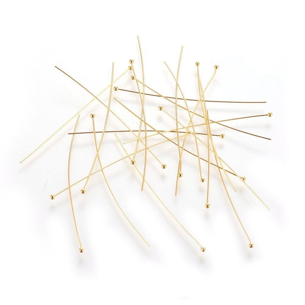 50pcs/Brass Ball Head pins, Golden Color, Size: about 0.5mm thick, 24 Gauge,, 50mm long, Head: 1.5mm